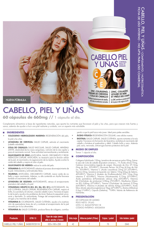 SUP Suplemento Cabello, Piel y Uñas – 60 Cápsulas Fortalecedoras