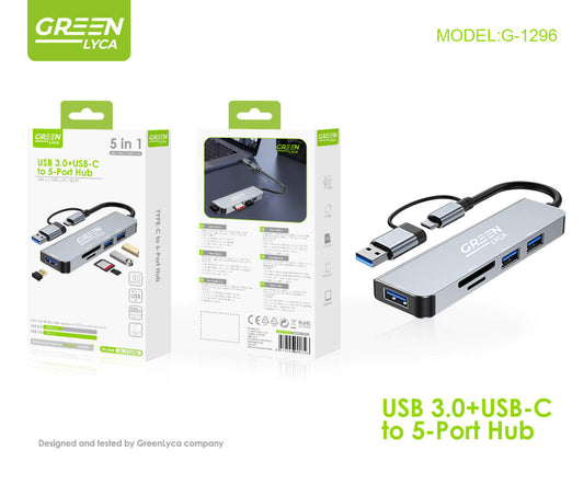 Hub USB-C con USB 3.0, USB 2.0 y lector TF/SD.